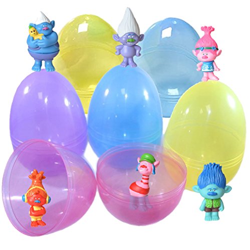 Toy Filled Jumbo Easter Eggs With Trolls Figurines, Set of 6