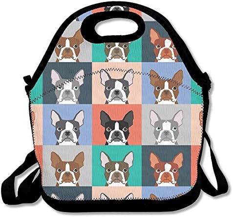 DASENCO Boston Terriers Pop Art 100% Polyester Zipper Portable Lunch Picnic Handbag Bag Waterproof Insulated Food Container School Office Travel Outdoor Work Lunch Bag Tote