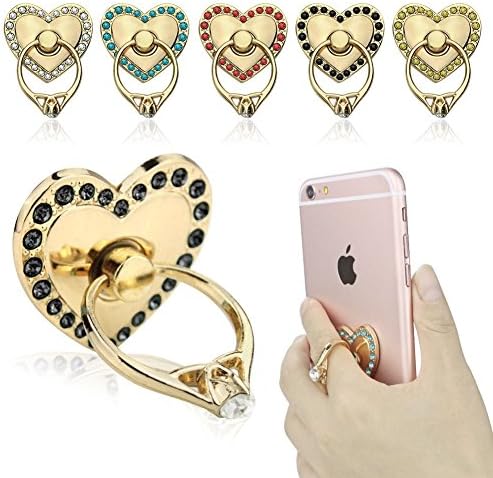 DWay Phone Holder Luxury Metal Style Ring Design Car Phone Holder Ring Grip Stand Holder for iPhone 6S / 6 / 6S Plus / 6 Plus, Samsung S6 / S6 Edge / Note 5 and More Phone Models (Heart Shape_Black)