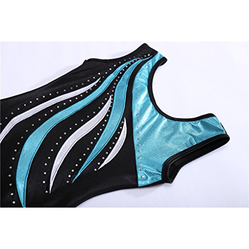 Girls Shiny Waves Metallic Gymnastics Leotards Athletic Ballet Dance Biketards Unitards Blue Waves Black Size 12
