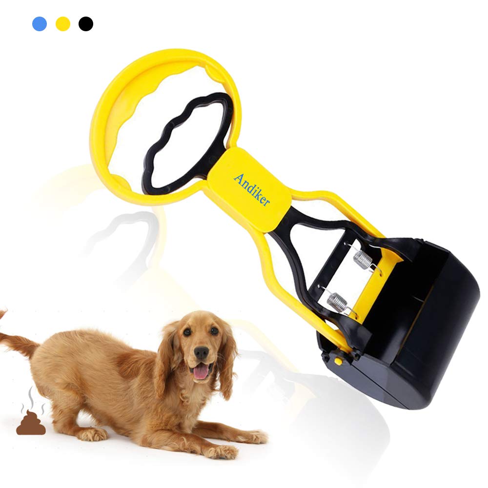 Andiker Pooper Scooper for Pets, Portable Pet Waste Scooper, Dog Poop Scoop, Pet Waste Jaw Clamp Scooper, High Elastic Spring (Yellow)
