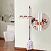 Bosszi Broom Holder Mop Holder Gardening Tools Organizer, SUS 304 Stainless Steel Brushed & Non-Slip Silicone Self-Adhesive Mounted Storage Racks with 3 Positions & 4 Hooks Holds Up to 7 Tools Firmly