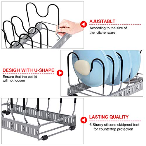 Expandable Pan Rack Organizer, G-TING 7+ Adjustable Pot Lid Holders & Bakeware Rack, Kitchen Cookware Pantry Cabinet Storage Rack with 7 Expandable and Adjustable Compartments (Up to 23") - Thumbnail 3