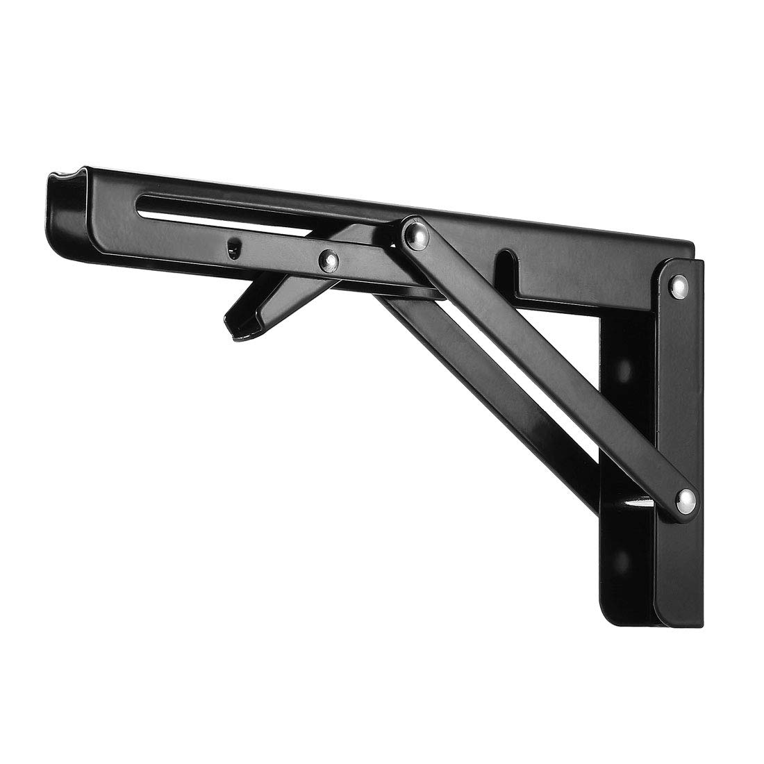 sourcing map Folding Bracket 8 Inch 200mm for Shelves Table Desk Wall Mounted Support Collapsible Long Release Arm Space Saving Carbon Steel 1pcs