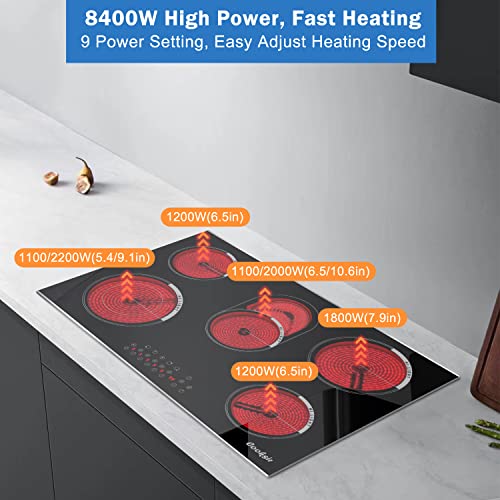 Electric Cooktop 30 Inch, 5 Burner Builtin Radiant Electric Stove Top