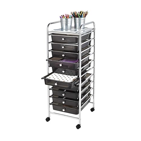 Home Treats Storage Trolley On Wheels Black 10 Drawer Storage