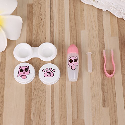Sarora Mini Contact Lenses Box - Cartoon Cat Contact Lens Travel Kit Case with Mirror for Home and Travel (Green)