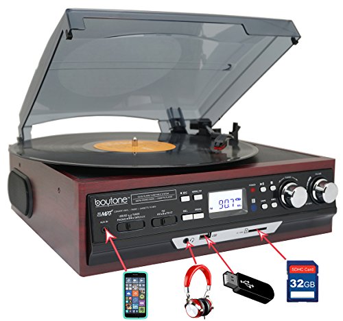 Boytone-BT-17DJM-C-3-Speed-Stereo-Turntable-2-Built-in-Speakers-Digital-LCD-Display-AMFM-USBSDAUX-CassetteMP3-WMA-Playback-Recorder-Headphone-Jack-Remote-Control