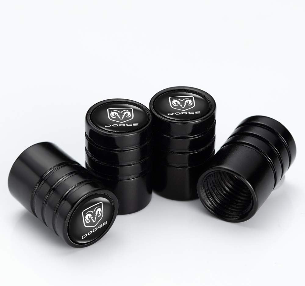 PATWAY 4 Pcs Metal Car Wheel Tire Valve Stem Caps for Dodge Ram Charger SRT Viper Caliber Avenger Durango Caravan Dakota Interpid Logo Styling Decoration Accessories.