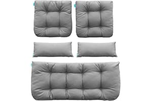 QILLOWAY Outdoor Patio Wicker Seat Cushions Group Loveseat/Two U-Shape/Two Lumbar Pillows for Patio Furniture,Wicker Loveseat,Bench,Porch,All Weather, Settee of 5 (Grey)