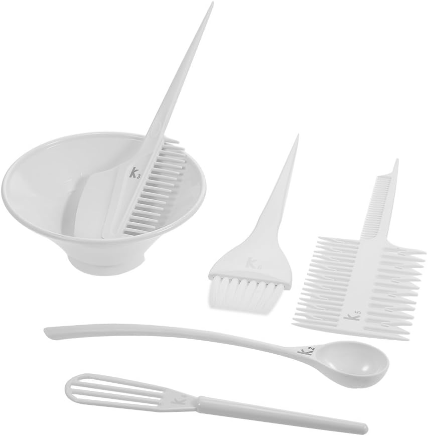 6Pcs Salon Hair Coloring Dyeing Kit Brush Comb Bowl White Hair Tint Bowl Mixing Tool DIY Hair Colouring Tool Set: Kitchen & Dining