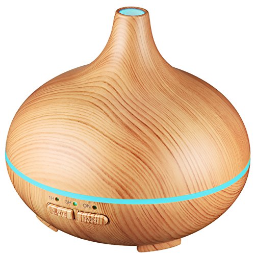 Victsing 150ml Mini Ultrasonic Aroma Essential Oil Diffuser, Wood Grain Cool Mist Humidifier for Office Home Room Study Yoga Spa, 14 Color Lights