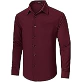 HISDERN 304 Performance Shirt No Iron 4 Way Stretch Quick Drying Breathable Long Sleeve Business Formal Shirts Wedding Prom