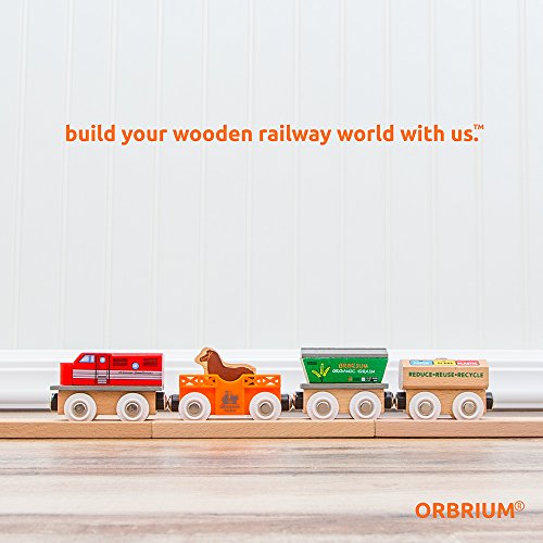 Orbrium Toys 12 Pcs Wooden Engines & Train Cars Collection with Animals, Farm Safari Zoo Wooden Animal Train Cars, Circus Train Car Compatible with Thomas Wooden Railway System, Brio, Chuggington