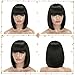 MERISIHAIR Short Bob Wigs Synthetic Hair Black Straight Wig with Flat Bangs 11 Inches Heat Resistant Kinky Full Wigs for Women Natural As Real Hair+Free Wig Cap(Black)
