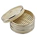 VonShef Premium 2 Tier Bamboo Steamer with Stainless Steel Banding Includes 2 Pairs of Chopsticks and 50 Wax Steamer Liners, Perfect For Steaming Dim Sum Dumplings Buns Vegetables Fish Rice, 10 Inches
