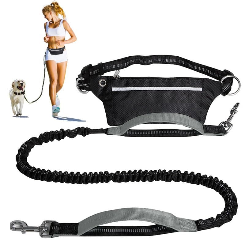 Retoteng Hands-free leash, Adjustable Leash with Belt Pouch, Double Handles, Shock-absorbing Reflective Stitching, Suitable for Medium and Large Dogs