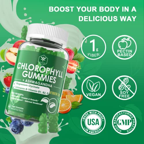 Chlorophyll Gummies 200mg, with Ashwagandha, Magnesium Glycinate, Fiber