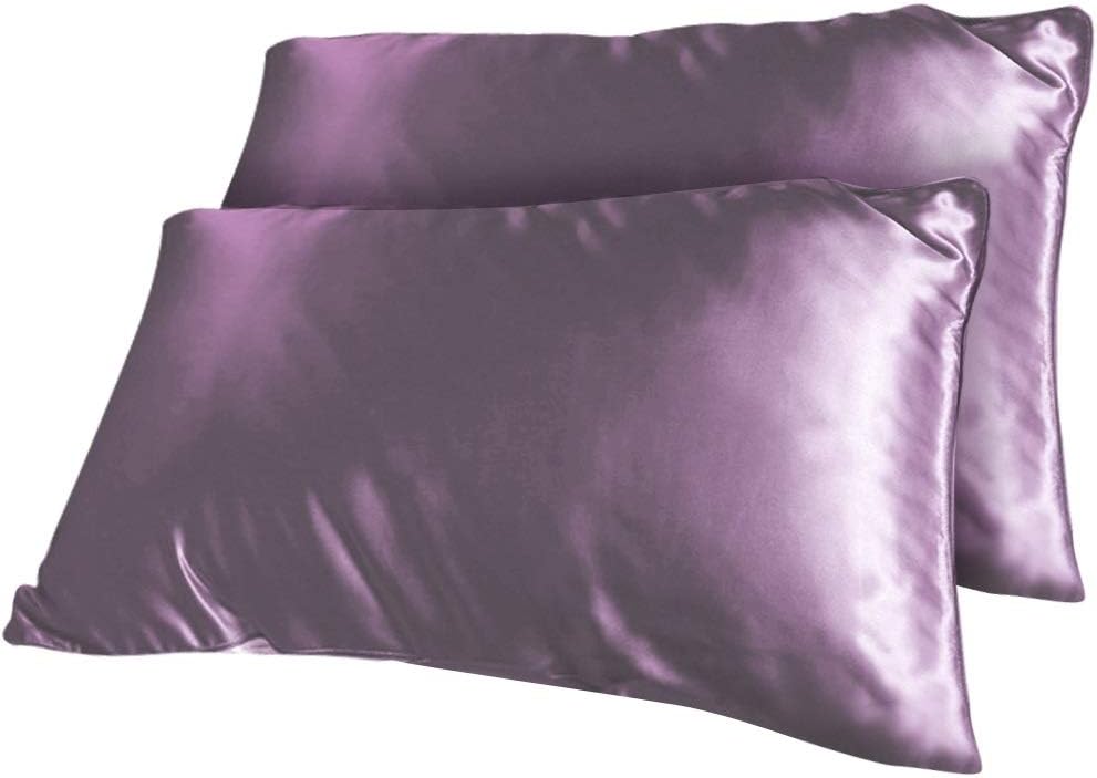Dasior Set of 2 Natural Mulberry Silk Pillowcases Queen Size, Envelope Style Closure Pillow Shams Covers for Hair and Skin Anti Wrinkle Lilac