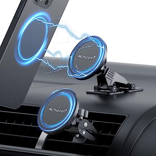 PROfezzion Set of 2 for MagSafe Car Mount, Mobile Phone Holder, Car Magnetic Car Mount for Ventilation, Dashboard, Office, Home, Mobile Phone Holder for iPhone 17/16/15/14/13/12 Pro Max & All Phones
