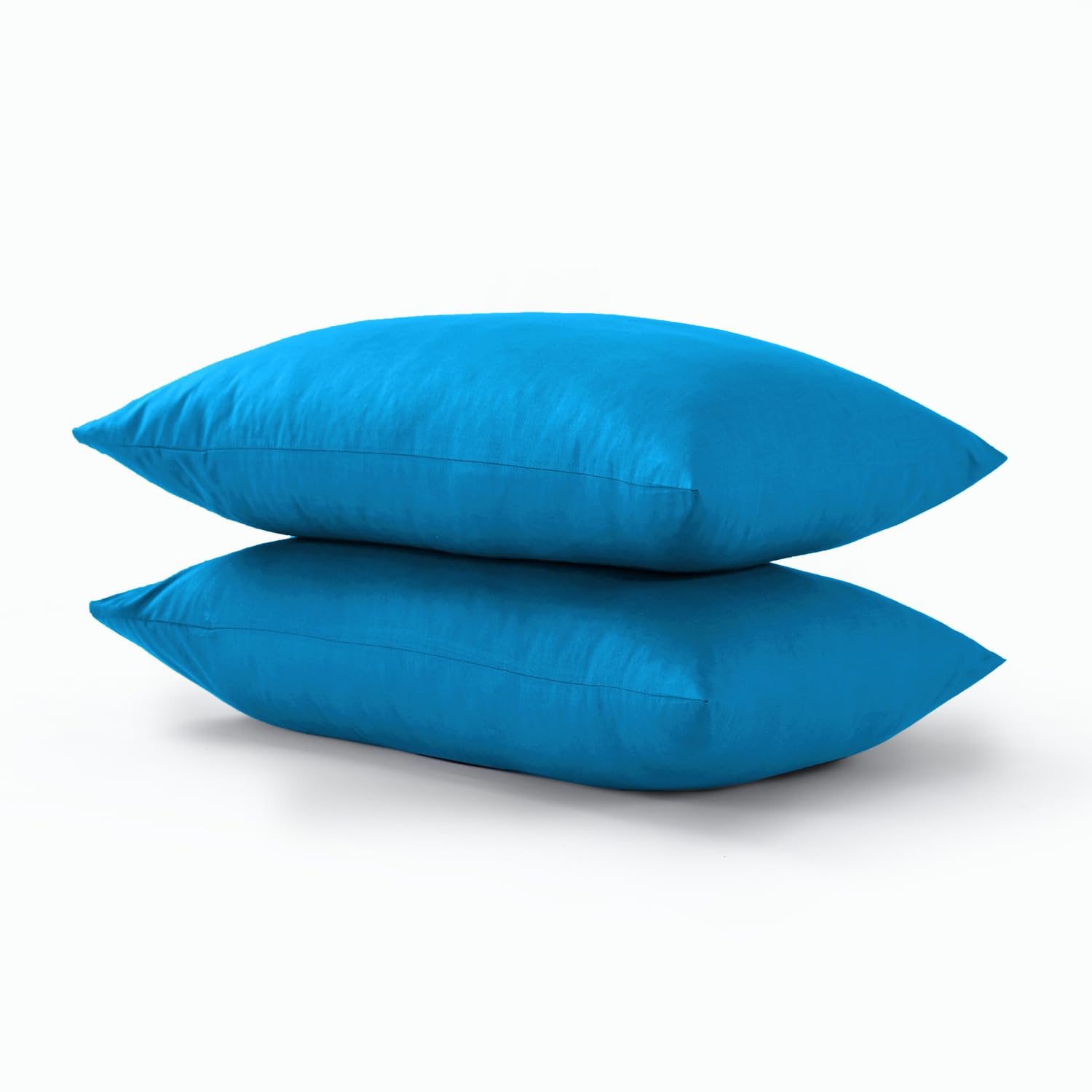 CHARKHAH Pair of Polycotton Standard Housewife Oxford Pillowcases and 100% Cotton Flannel Jersey Pillow Covers Protectors Dyed in Trendy Colors, Size 50 cm x 75 cm (Housewife Pack of 2, Teal)