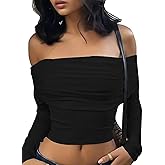 Xineicy Women's Off Shoulder Long Sleeve Tops Sexy Y2K Crop Top Going Out T-Shirt