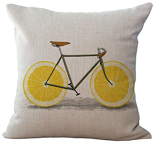 ChezMax Linen Cotton Office Chair Seat Cushion Cover For Sofa Couch Throw Pillow Case Women Yoga Yellow Lemon 18'' X 18''