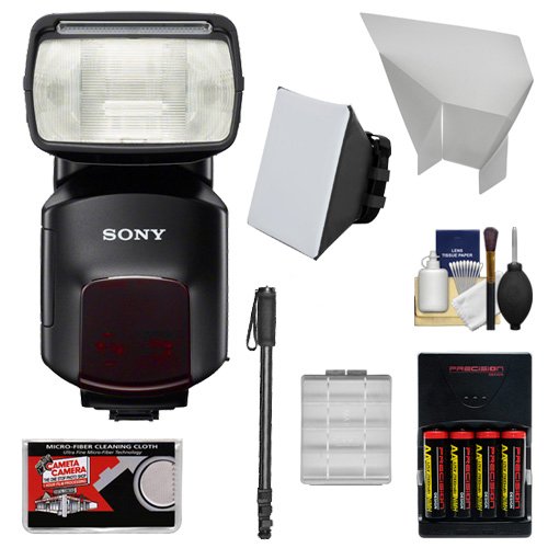 Sony Alpha HVL-F60M Flash with Video Light with Batteries & Charger + Diffuser + Bounce Reflector + Monopod + Accessory Kit