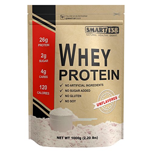 Smart¹³⁸ 100% Whey Protein | Undenatured, Grass-Fed, Gluten-Free, Soy-Free, Non-GMO, USA/Australia, Keto (Low Carb), Natural BCAAs (1000g / 2.2lbs, Unflavored)