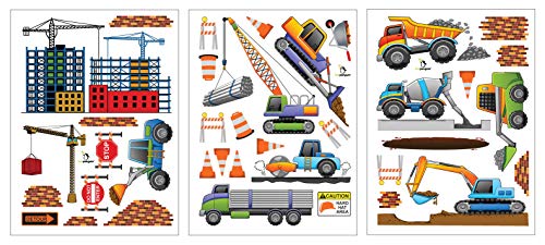 treepenguin Kids Construction Wall Decals: Fun Peel and Stick Trucks for Boys Rooms - Large Wall Decor Stickers for Childrens Bedroom or Playroom