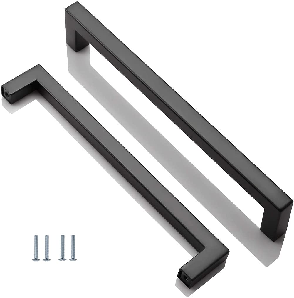 ANSIEDIO 2 Pack Black Stainless Steel Cupboard Handles - 192mm Kitchen Cabinet Door Handles Furniture Drawer T Bar Pulls
