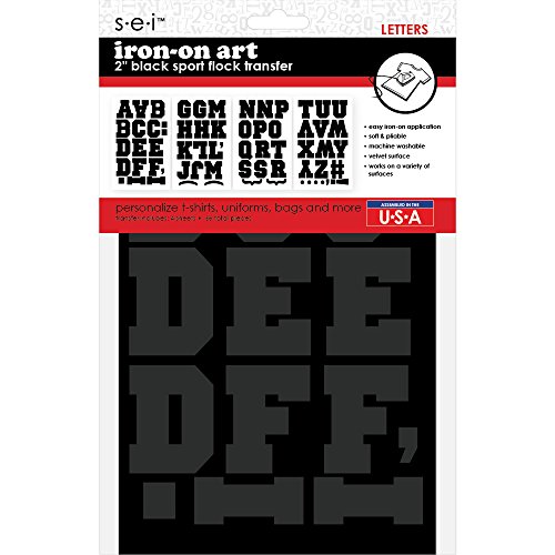 SEI, 2" Sport Iron on Letters Flock Transfer, 4 Sheets (Black, 2 Inch) U.S.A.