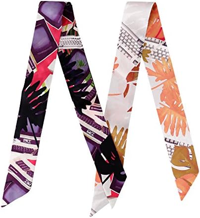 Zestilk Fashion Women's Twilly scarf (Leaves Yellow and Purple) T12