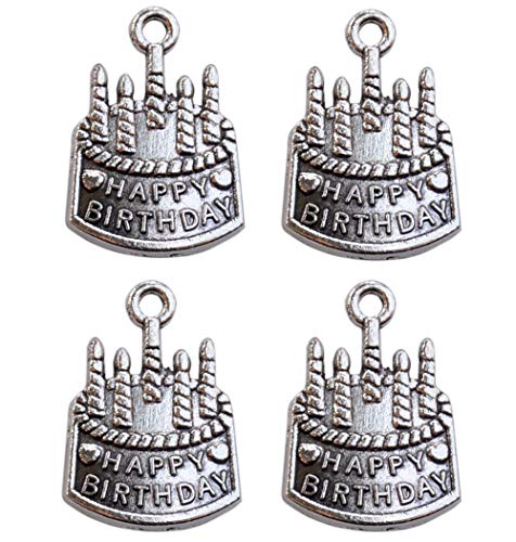 Pack of 50 Happy Birthday Charms Pendants Findings Pendants for Crafting Jewelry Making Accessory (Happy BIRTHAY Silver 50pcs)