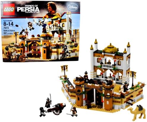 Lego Year 2010 Movie Series "Prince of Persia The Sands of Time" Battle Scene Playset #7573 - BATTLE OF ALAMUT with Working Fortress Gates, Barrels of "Dripping Oil", Rock-Launching Catapults, Camel, Cannon Plus Dastan, Gool, Nizam, Seso, Claw Hassansin Tamah, and 2 Guards Minifigures (Total Piece: 821)