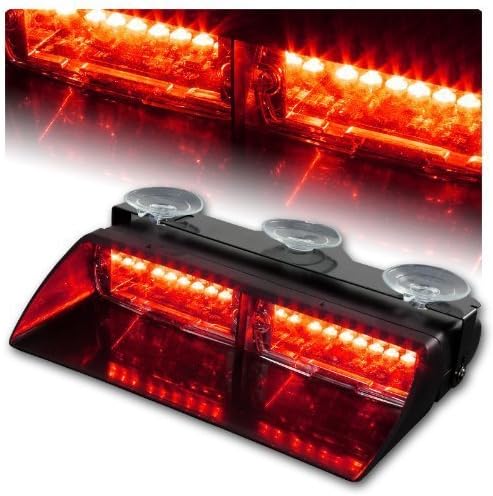 Sporthway 16 LED High Intensity LED Law Enforcement Emergency Hazard Warning Strobe Lights For Interior Roof / Dash / Windshield With Suction Cups (Red)