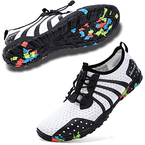 HIITAVE Water Shoes for Men/Women/Adults, Aqua Beach Pool Swim Shoes White  Black W7/M6 in Bahrain Whizz