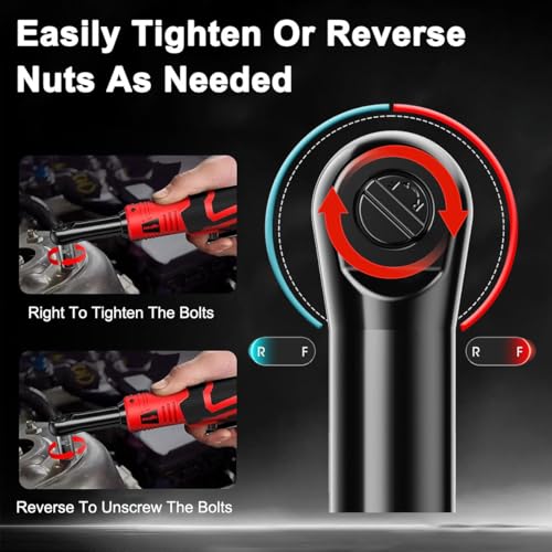 Cordless Ratchet Wrench 3/8” Drive 18V Reversible Air Ratchet Wrench 40Ft-lbs 450RPM Variable Speed LED Light Handheld Electric Impact Extended Wrench Tool 2 Battery 7 Socket for Auto Woodwork Machine