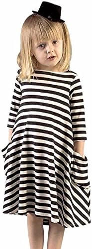 Cinyinfan Little Girls Black White Striped Long Sleeve One Piece Casual Dress Top