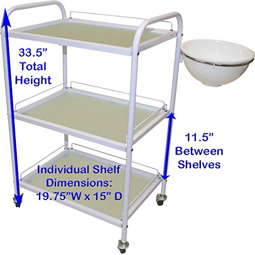 White All Purpose Roller Trolley with Removable Utility Bowl