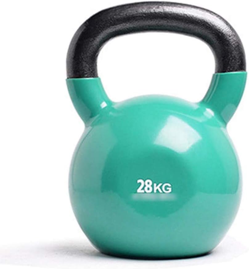 DPPAN Kettlebell Weight, Cast Iron Kettlebell Vinyl Coated Wide Flat Base Portable Adjustable Kettlebell for Strength Training,Green_28kg/61.72lb