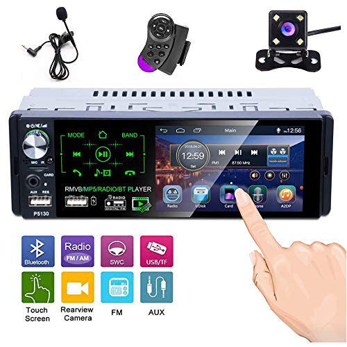 Hikity Car Stereo Audio 1 Din 4.1 Inch HD Touch Screen Radio Bluetooth FM AM Radio Support USB/SD/AUX Input+ Backup Camera/Steering Wheel Control/Microphone