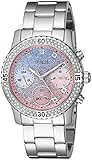 GUESS Women's U0774L1 Sporty Silver-Tone Watch with Pink Dial , Crystal-Accented Bezel and Stainless Steel Pilot Buckle