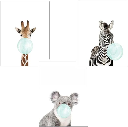 Qiumeixia1 3 Stucke Nette Tiere Wandkunst Leinwand Zebra Giraffe Koala Blau Kaugummi Poster Bilder Fur Kinderzimmer Jungen Madchen Kinderzimmer Dekor 50x70 Cm Ungerahmt Amazon De Kuche Haushalt