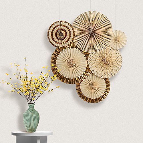 image for GOLF Gold Paper Fans Flower Hanging Banner for Birthday Wedding Engage