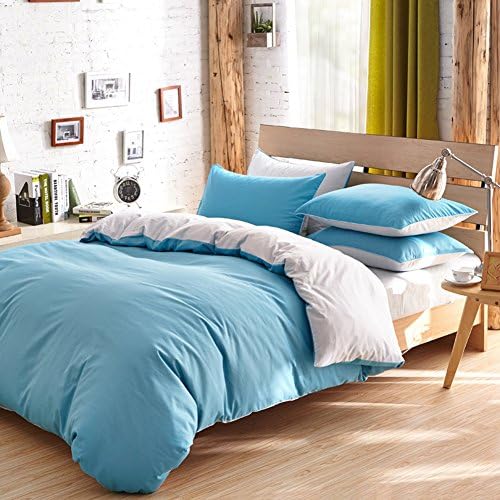 InfiniteS Pure Cotton Reversible Duvet Cover Set 1 Piece Duvet Cover and 2 Pieces Pillow Shams ( NOT Including Comforter) (Full / Queen 3Pcs, Blue and Silver Grey)