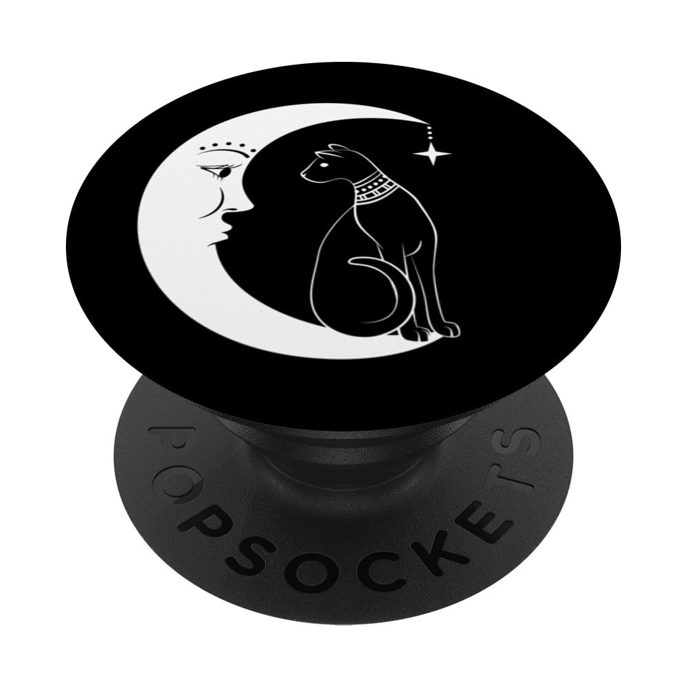 Black Cat Crescent Moon Cat Owner PopSockets Swappable PopGrip