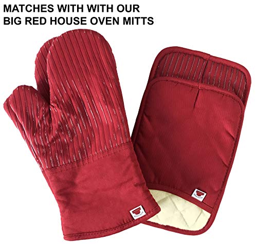 Big Red House Pot Holders, with The Heat Resistance of Silicone and Flexibility of Cotton, Recycled Cotton Infill, Terrycloth Lining, Set of 2 Red