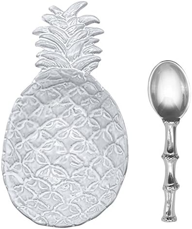 Mariposa Pineapple Ceramic Canape Plate with Bamboo Spoon, Grey