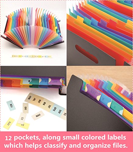 12 Pockets Expanding Files Folder/ A4 Expandable File organizer/ Portable Accordion File Folder/ High Capacity Multicolour Stand/ Plastic Business File Organizer Box-by Blinyang